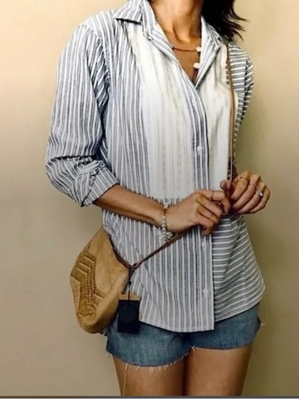 Current Elliott Rosie Blue Striped Hi Lo Button Down Shirt Blouse size 2